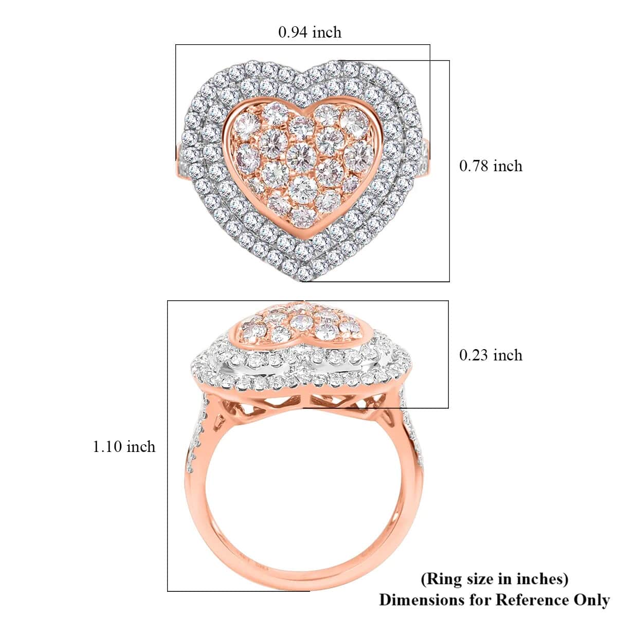 Ankur Treasure Chest MIO AMOUR 14K Rose and White Gold Natural Pink and White Diamond Heart Ring, Halo Engagement Ring For Women 1.50 ctw (Size 7.0) image number 6