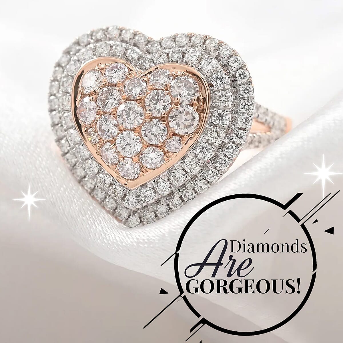 Ankur Treasure Chest MIO AMOUR 14K Rose and White Gold Natural Pink and White Diamond Heart Ring, Halo Engagement Ring For Women 1.50 ctw (Size 8) image number 1