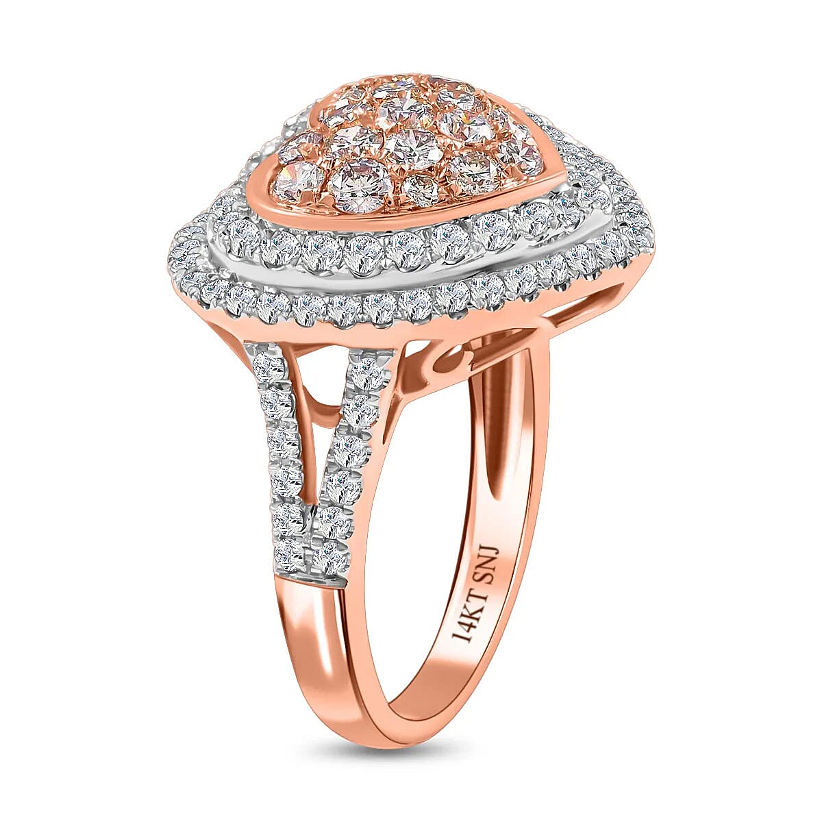Ankur Treasure Chest MIO AMOUR 14K Rose and White Gold Natural Pink and White Diamond Heart Ring, Halo Engagement Ring For Women 1.50 ctw (Size 8) image number 3