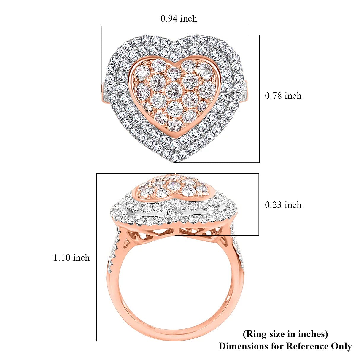 Ankur Treasure Chest MIO AMOUR 14K Rose and White Gold Natural Pink and White Diamond Heart Ring, Halo Engagement Ring For Women 1.50 ctw (Size 8) image number 6