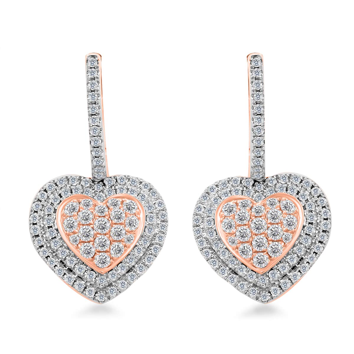 Ankur Treasure Chest 14K Rose and White Gold Natural Pink and White Diamond SI1 Dangle Heart Earrings 6.20 Grams 1.25 ctw image number 0