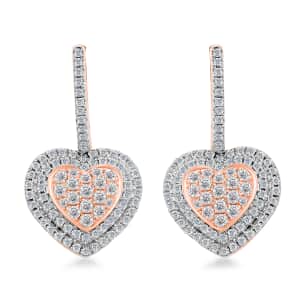 Ankur Treasure Chest 14K Rose and White Gold Natural Pink and White Diamond SI1 Dangle Heart Earrings 6.20 Grams 1.25 ctw