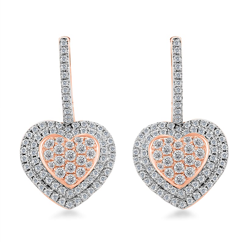 Ankur Treasure Chest 14K Rose and White Gold Natural Pink and White Diamond SI1 Dangle Heart Earrings 6.20 Grams 1.25 ctw