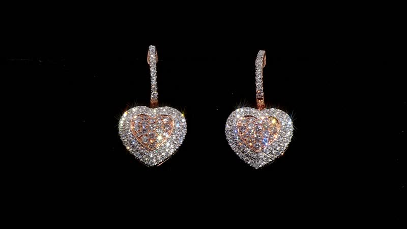 Ankur Treasure Chest 14K Rose and White Gold Natural Pink and White Diamond SI1 Dangle Heart Earrings 6.20 Grams 1.25 ctw