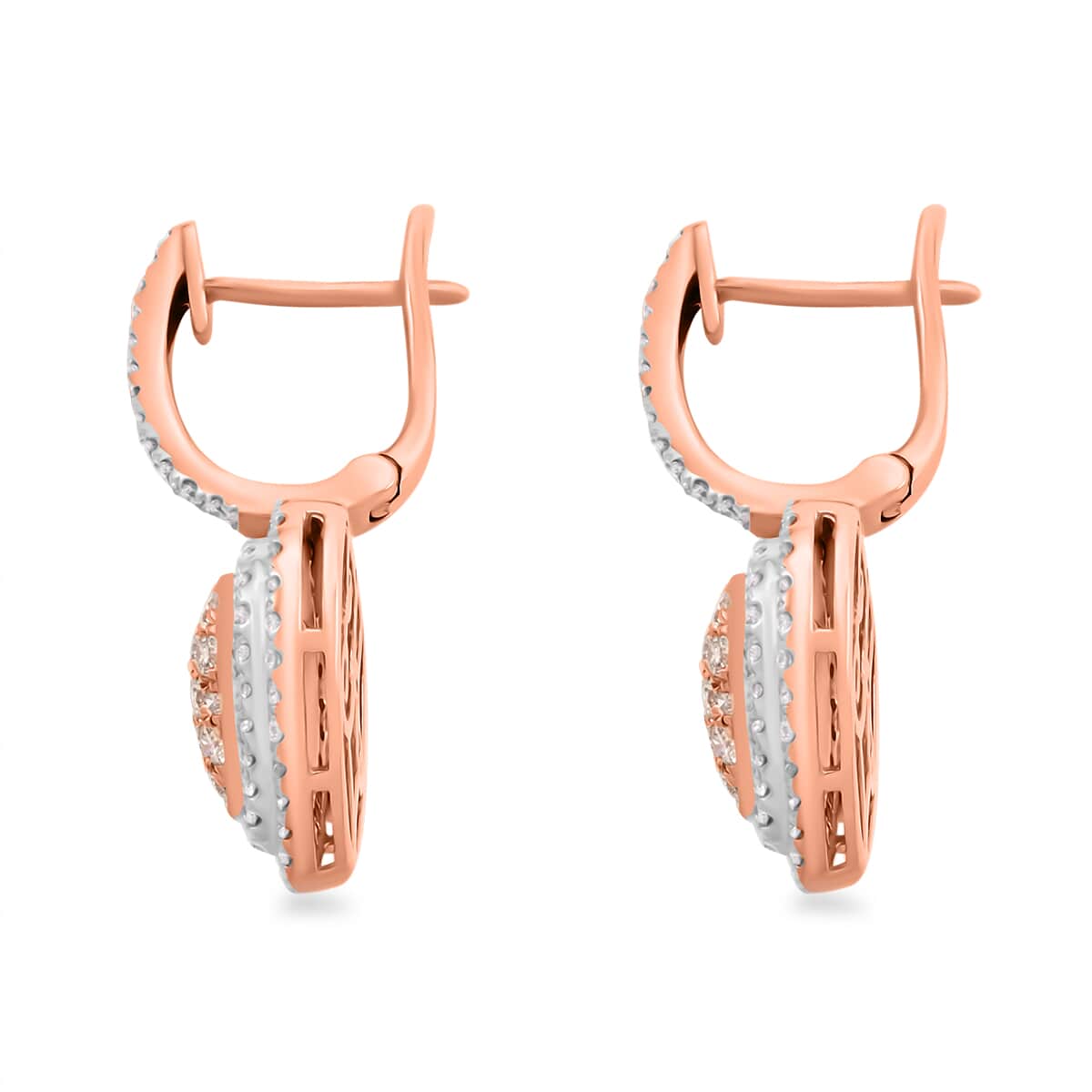 Ankur Treasure Chest 14K Rose and White Gold Natural Pink and White Diamond SI1 Dangle Heart Earrings 6.20 Grams 1.25 ctw image number 3