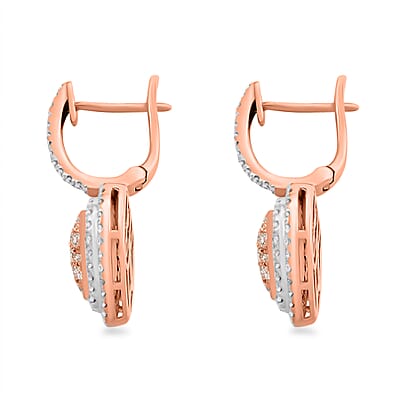 Ankur Treasure Chest 14K Rose and White Gold Natural Pink and White Diamond SI1 Dangle Heart Earrings 6.20 Grams 1.25 ctw