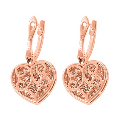 Ankur Treasure Chest 14K Rose and White Gold Natural Pink and White Diamond SI1 Dangle Heart Earrings 6.20 Grams 1.25 ctw