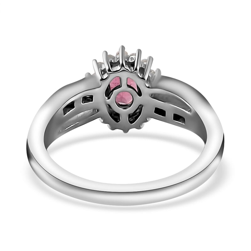 Premium Ouro Fino Rubellite and Diamond Sunburst Ring in Platinum Over Sterling Silver (Size 10.0) 0.65 ctw