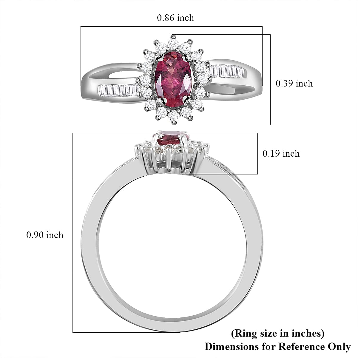 Premium Ouro Fino Rubellite and Diamond Sunburst Ring in Platinum Over Sterling Silver (Size 10.0) 0.65 ctw