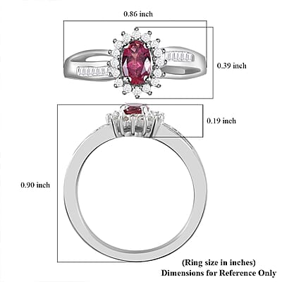 Premium Ouro Fino Rubellite and Diamond Sunburst Ring in Platinum Over Sterling Silver (Size 10.0) 0.65 ctw