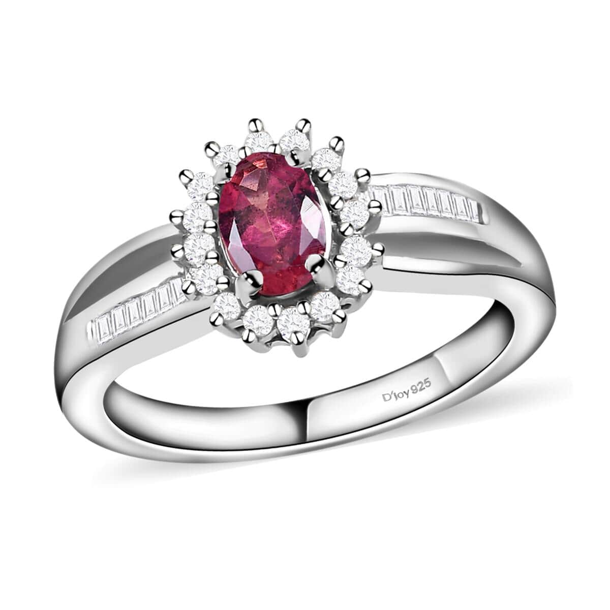 Premium Ouro Fino Rubellite and Diamond Sunburst Ring in Platinum Over Sterling Silver (Size 5.0) 0.65 ctw image number 0
