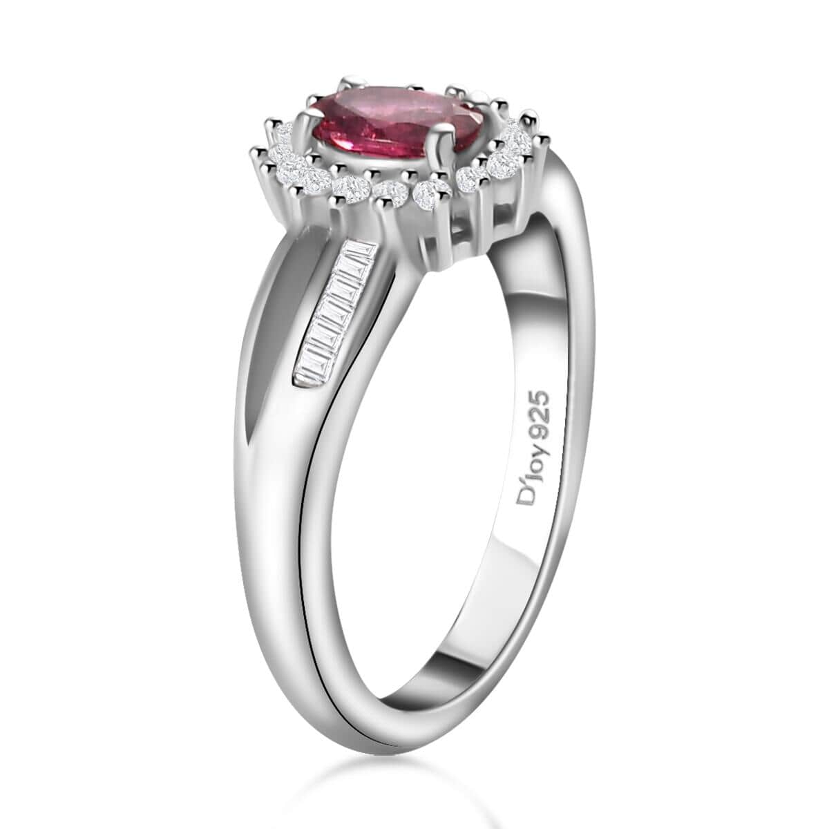 Premium Ouro Fino Rubellite and Diamond Sunburst Ring in Platinum Over Sterling Silver (Size 5.0) 0.65 ctw image number 3