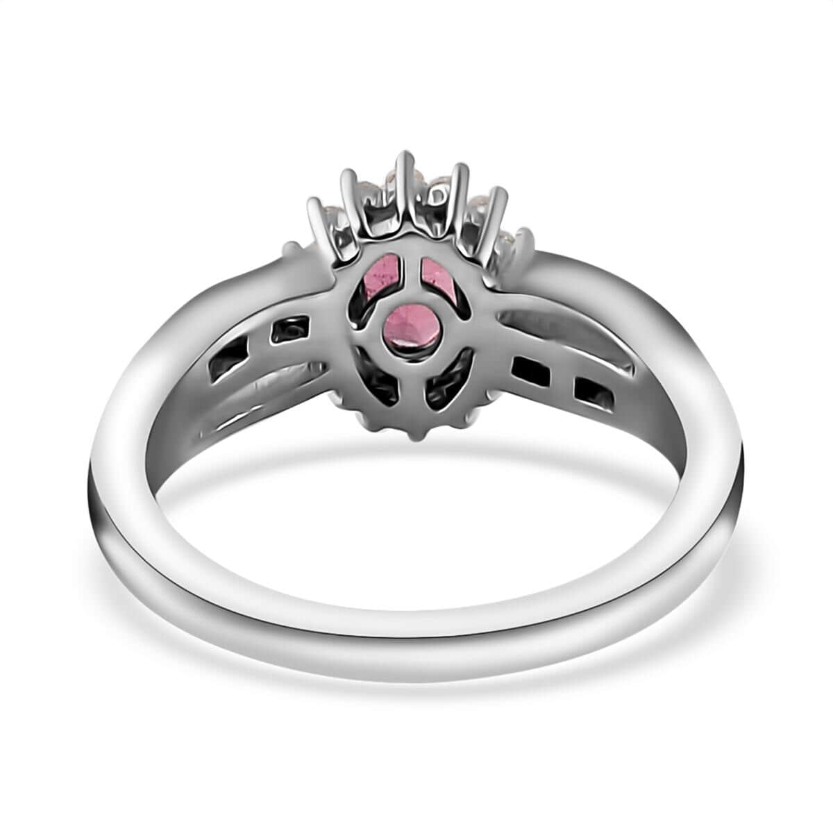 Premium Ouro Fino Rubellite and Diamond Sunburst Ring in Platinum Over Sterling Silver (Size 5.0) 0.65 ctw image number 4