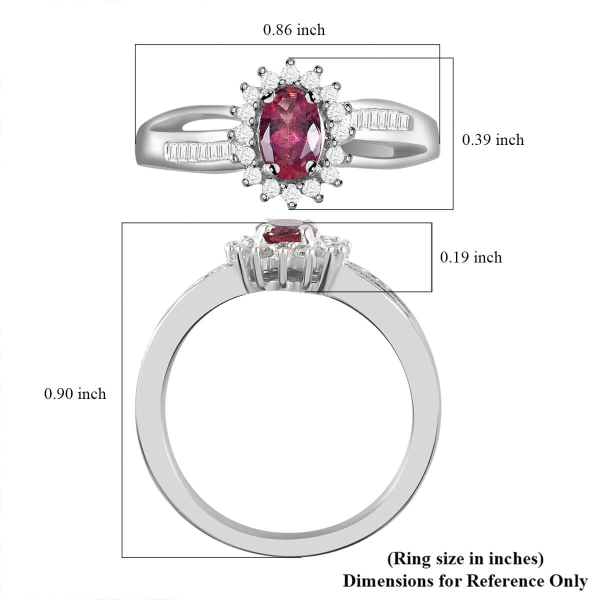 Premium Ouro Fino Rubellite and Diamond Sunburst Ring in Platinum Over Sterling Silver (Size 5.0) 0.65 ctw image number 5