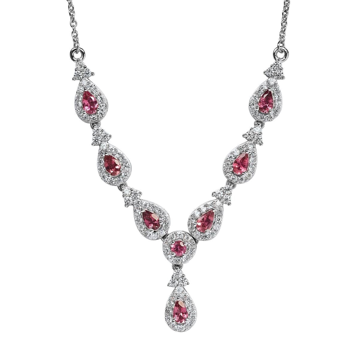 Premium Ouro Fino Rubellite and Natural White Zircon Necklace 18 Inches in Platinum Over Sterling Silver 3.75 ctw image number 0