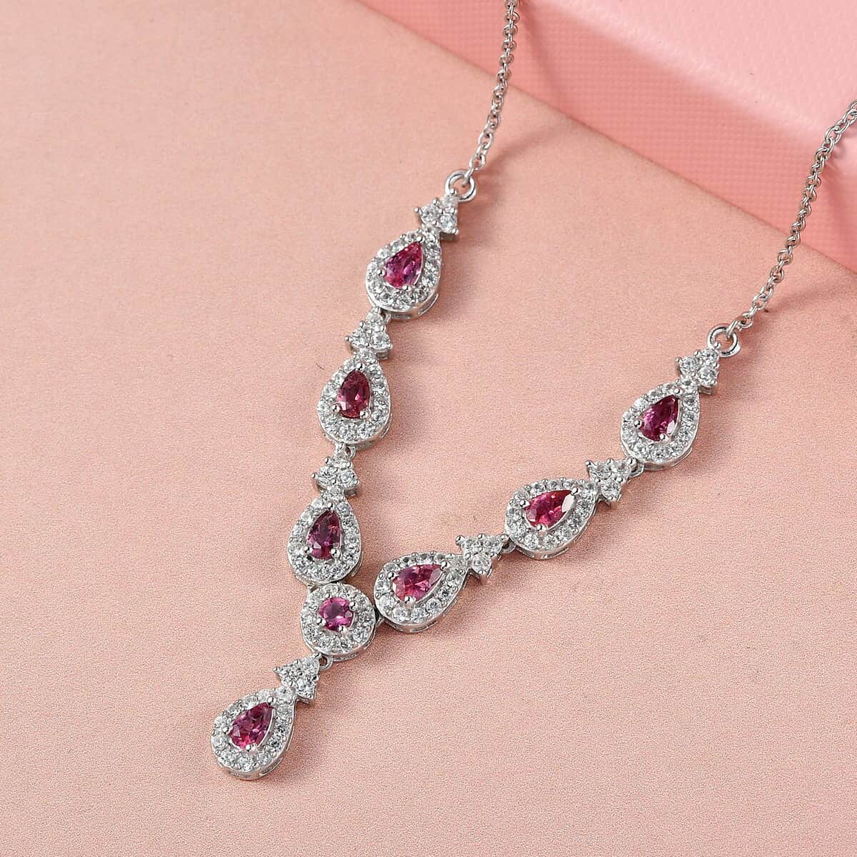 Premium Ouro Fino Rubellite and Natural White Zircon Necklace 18 Inches in Platinum Over Sterling Silver 3.75 ctw image number 1