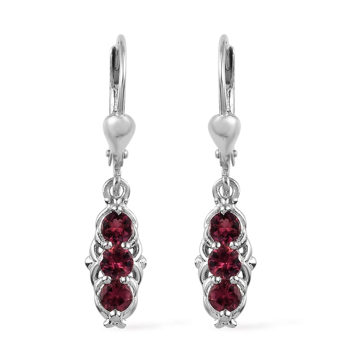 Premium Ouro Fino Rubellite Lever Back Earrings in Platinum Over Sterling Silver 1.00 ctw image number 0