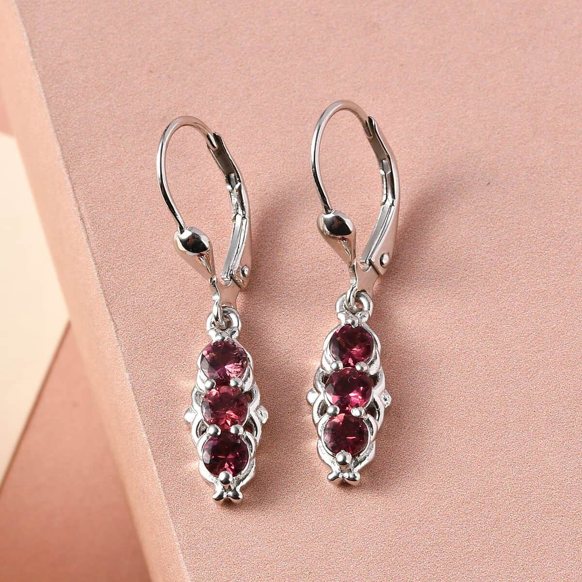 Premium Ouro Fino Rubellite Lever Back Earrings in Platinum Over Sterling Silver 1.00 ctw image number 1