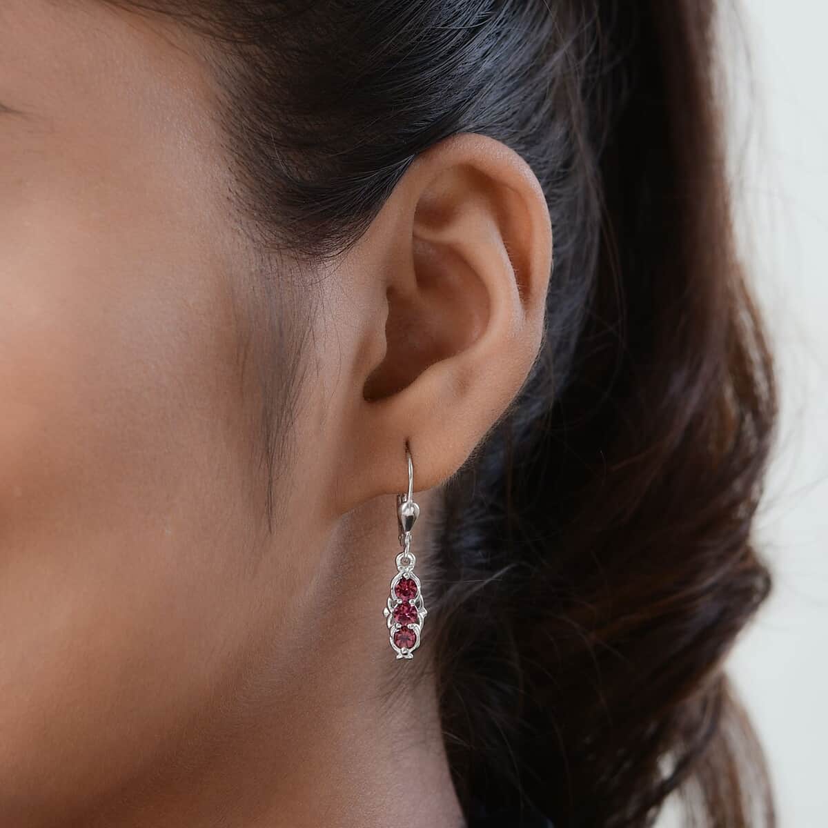 Premium Ouro Fino Rubellite Lever Back Earrings in Platinum Over Sterling Silver 1.00 ctw image number 2