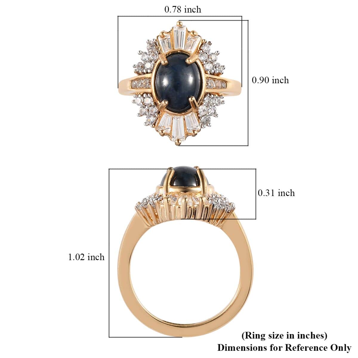 Thai Blue Star Sapphire and Natural White Zircon Ring in Vermeil Yellow Gold Over Sterling Silver (Size 10.0) 3.85 ctw image number 5