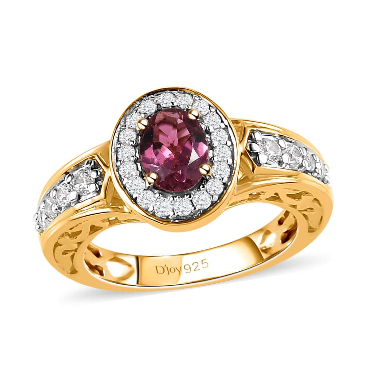 Premium Ouro Fino Rubellite, Natural White Zircon Halo Ring in Vermeil YG Over Sterling Silver (Size 10.0) 1.15 ctw image number 0