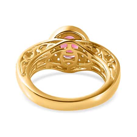 Premium Ouro Fino Rubellite, Natural White Zircon Halo Ring in Vermeil YG Over Sterling Silver (Size 10.0) 1.15 ctw image number 4