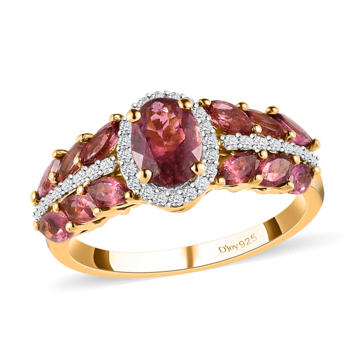 Premium Ouro Fino Rubellite and Natural White Zircon Ring in Vermeil Yellow Gold Over Sterling Silver (Size 10.0) 2.00 ctw image number 0