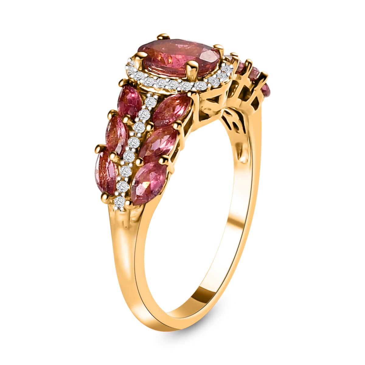 Premium Ouro Fino Rubellite and Natural White Zircon Ring in Vermeil Yellow Gold Over Sterling Silver (Size 10.0) 2.00 ctw image number 3