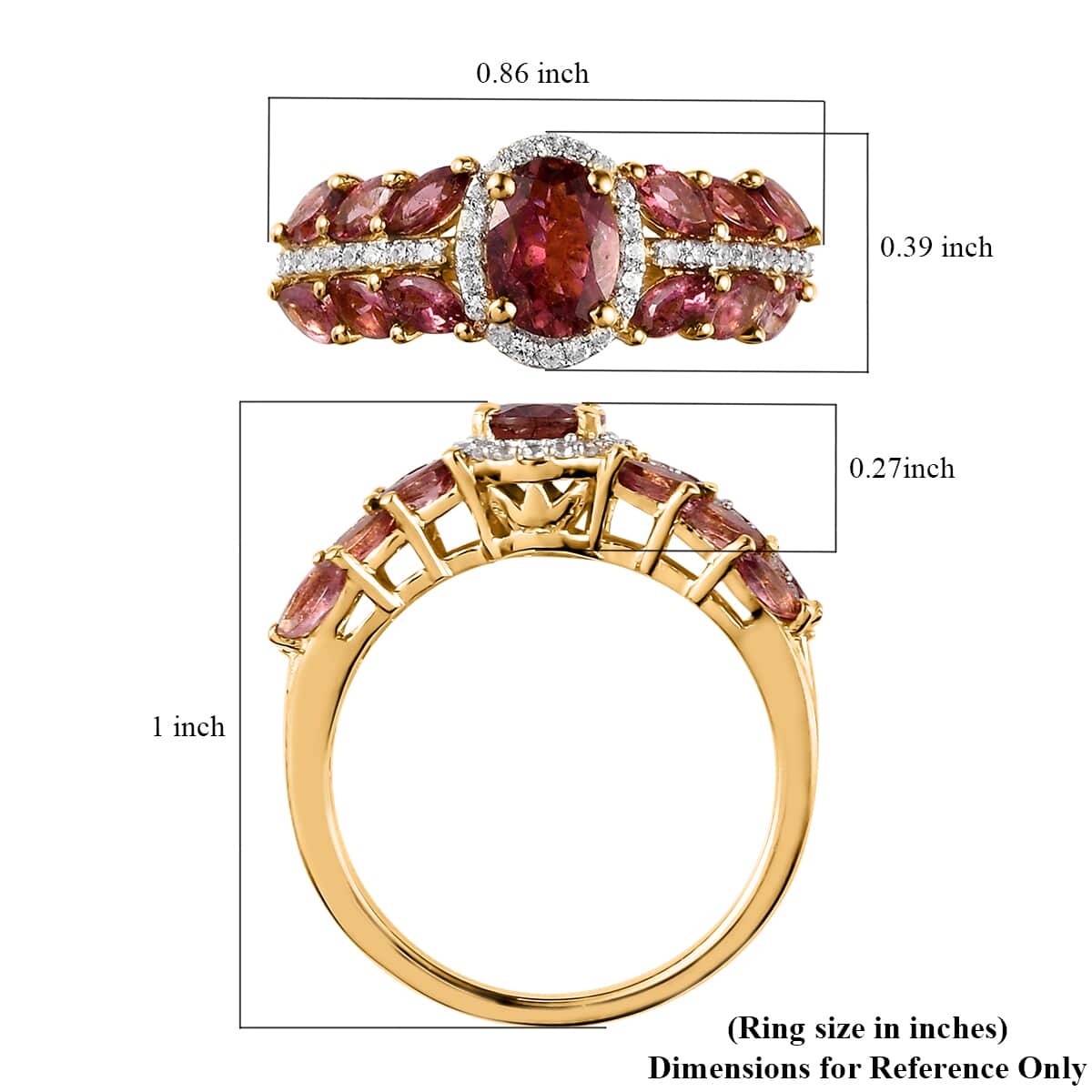 Premium Ouro Fino Rubellite and Natural White Zircon Ring in Vermeil Yellow Gold Over Sterling Silver (Size 10.0) 2.00 ctw image number 5