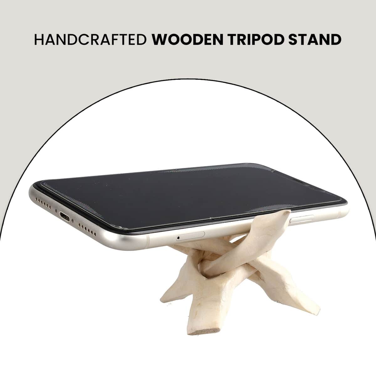 Handcrafted Natural Wooden Tripod Stand 4 Inches image number 5