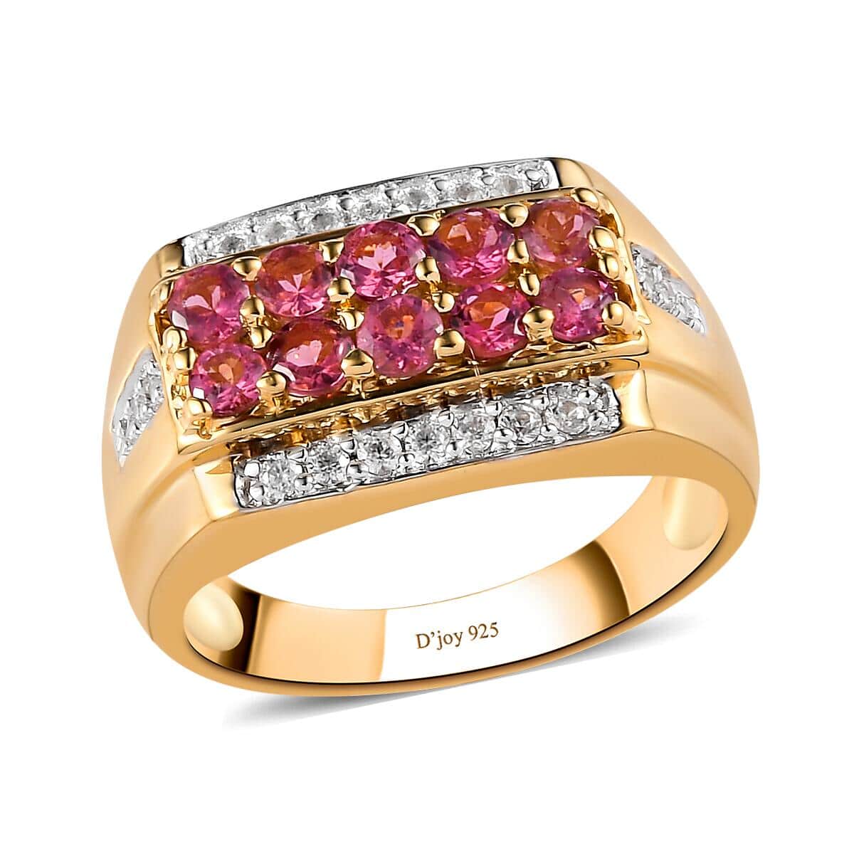 Premium Ouro Fino Rubellite and Natural White Zircon Men's Ring in Vermeil Yellow Gold Over Sterling Silver 8.25 Grams 1.40 ctw image number 0