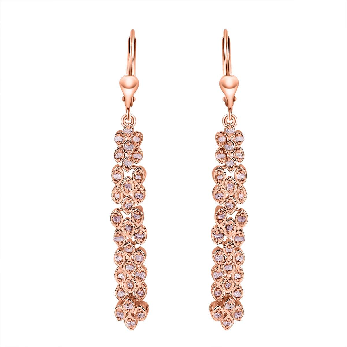 Uncut Natural Pink Diamond Lever Back Earrings in Vermeil Rose Gold Over Sterling Silver 0.50 ctw image number 0