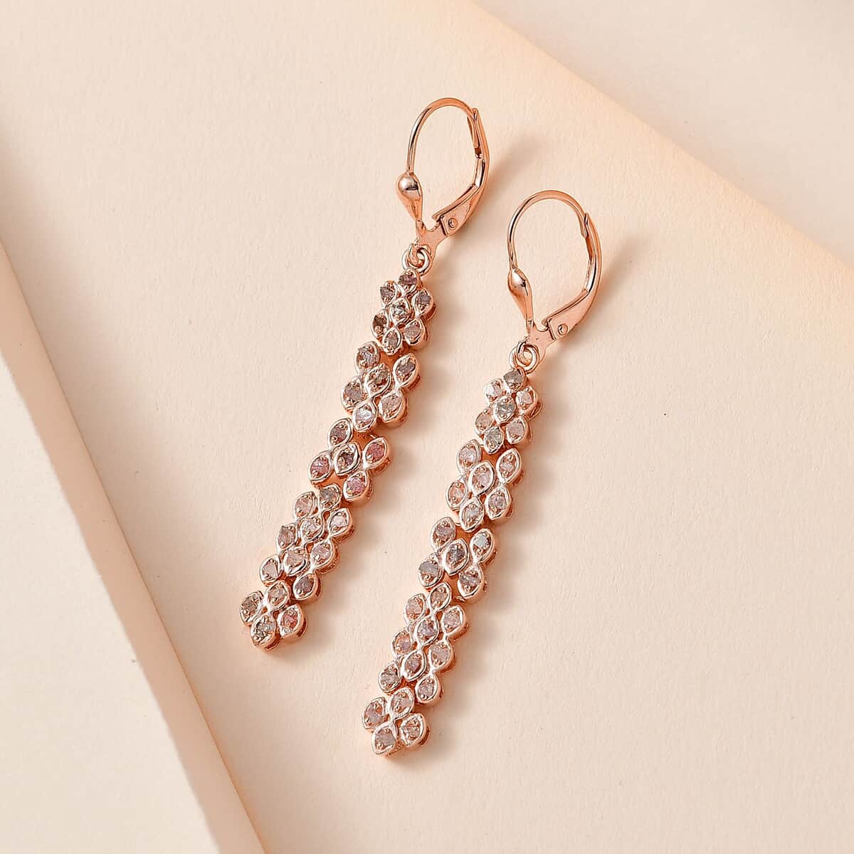 Uncut Natural Pink Diamond Lever Back Earrings in Vermeil Rose Gold Over Sterling Silver 0.50 ctw image number 1