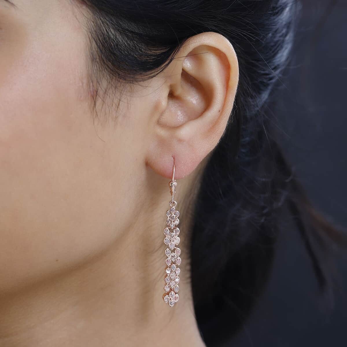 Uncut Natural Pink Diamond Lever Back Earrings in Vermeil Rose Gold Over Sterling Silver 0.50 ctw image number 2