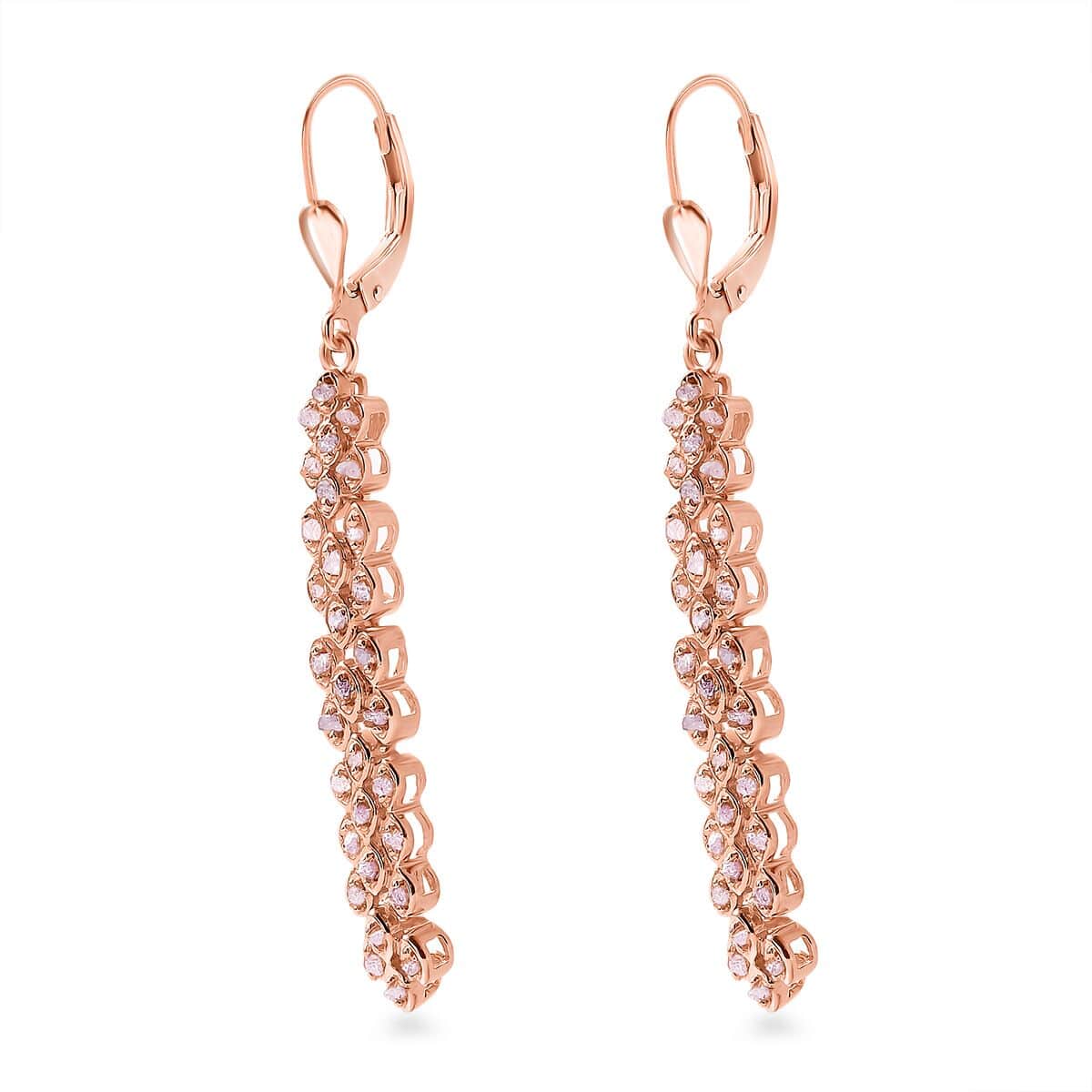 Uncut Natural Pink Diamond Lever Back Earrings in Vermeil Rose Gold Over Sterling Silver 0.50 ctw image number 3