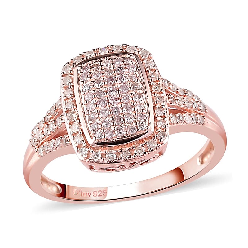 Natural Pink and White Diamond Ring in Vermeil Rose Gold Over Sterling Silver (Size 10.0) 0.50 ctw