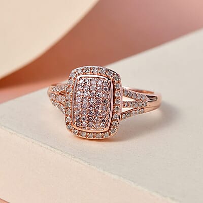 Natural Pink and White Diamond Ring in Vermeil Rose Gold Over Sterling Silver (Size 10.0) 0.50 ctw