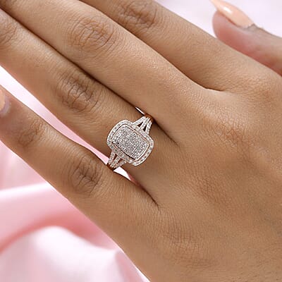 Natural Pink and White Diamond Ring in Vermeil Rose Gold Over Sterling Silver (Size 10.0) 0.50 ctw