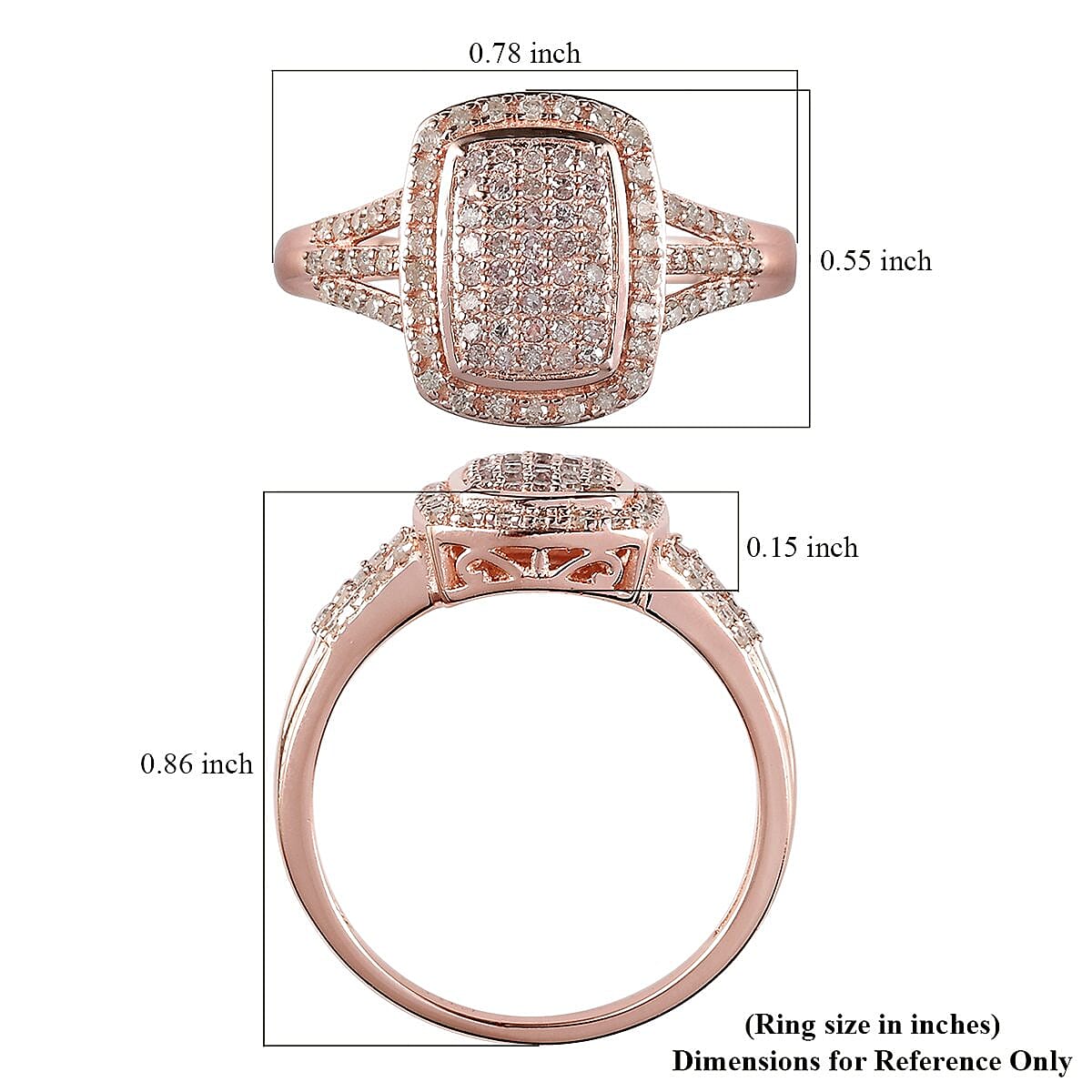 Natural Pink and White Diamond Ring in Vermeil Rose Gold Over Sterling Silver (Size 10.0) 0.50 ctw