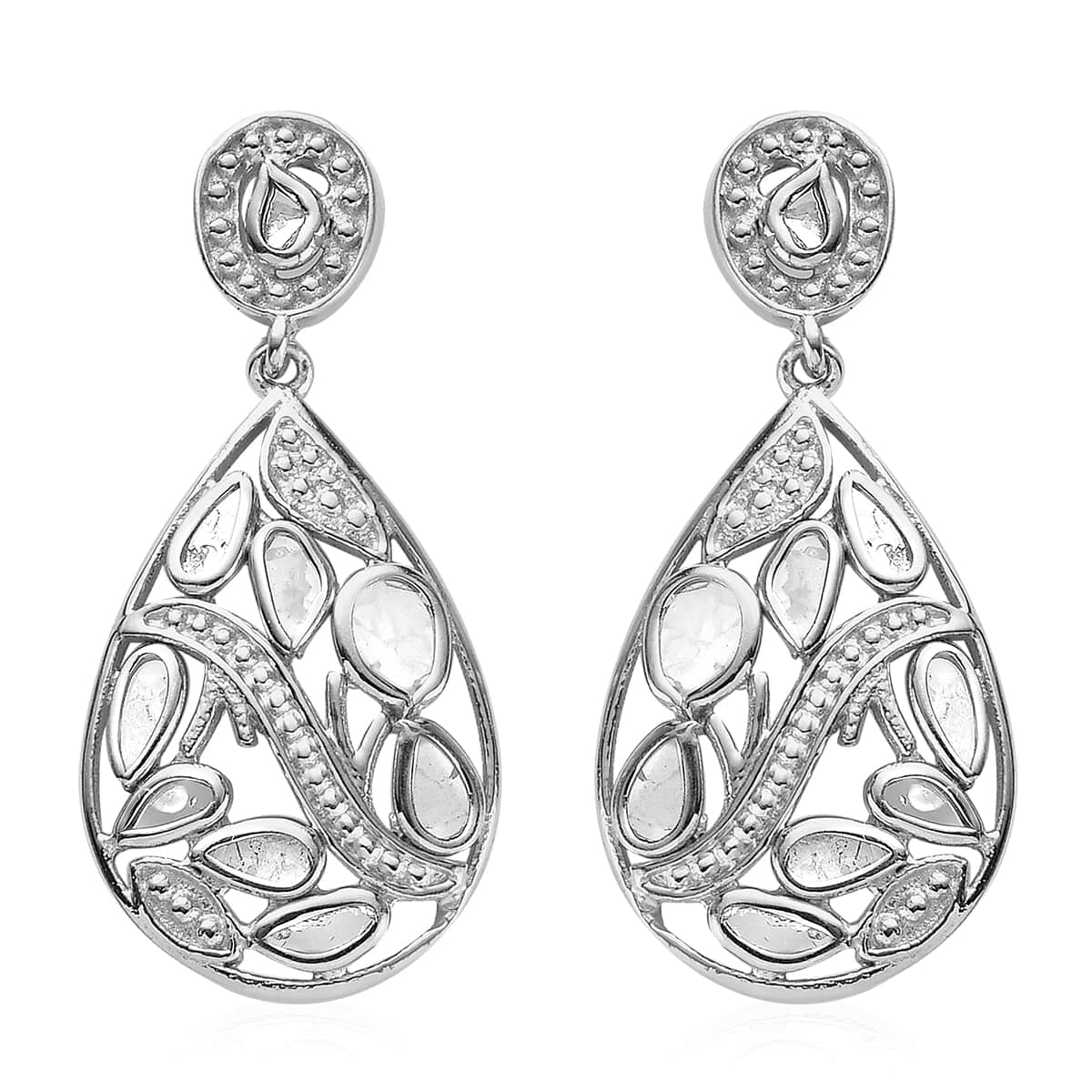 GP Polki Collection Polki Diamond Dangle Earrings in Black Oxidized Sterling Silver 1.50 ctw image number 0