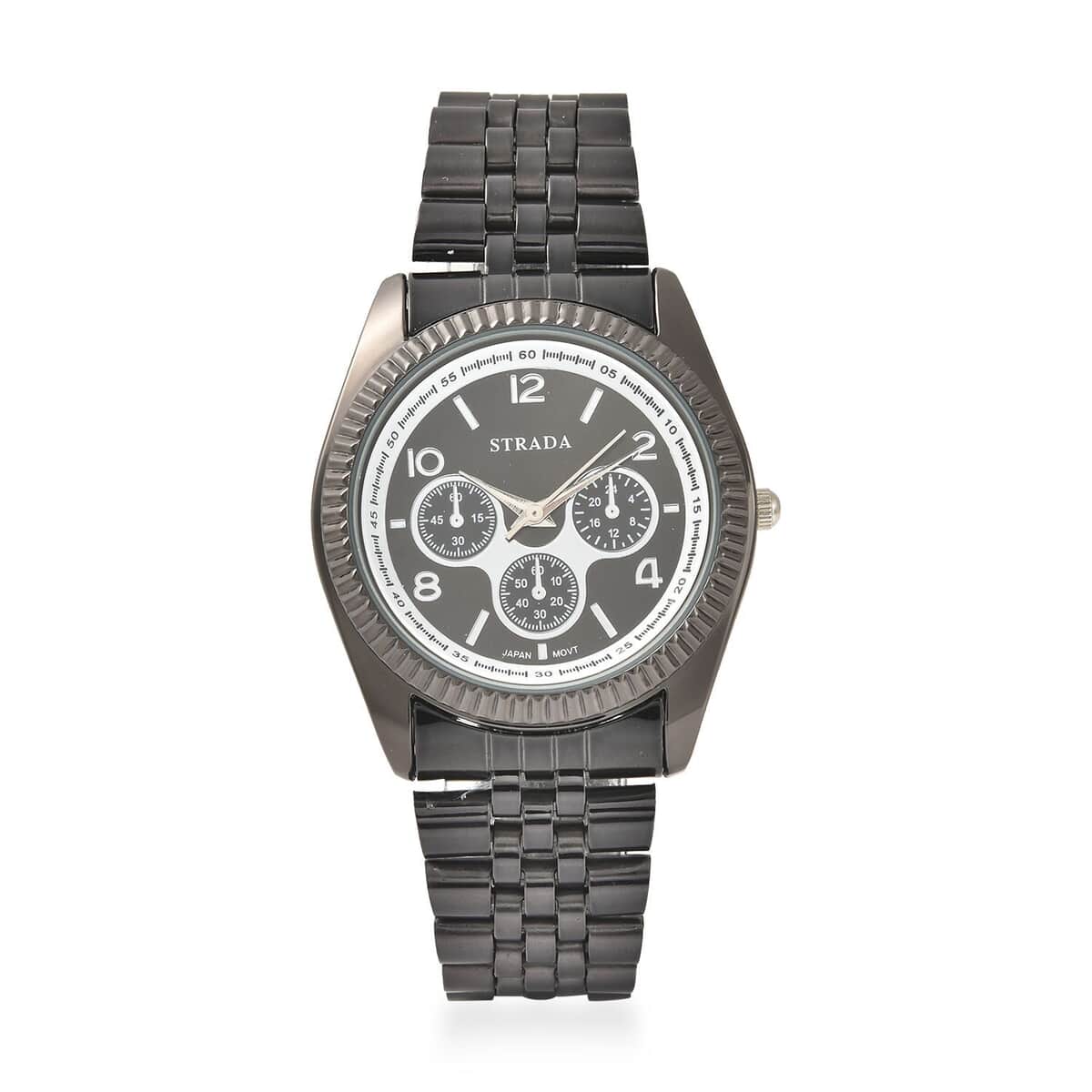 Strada Japanese Movement Watch with Black Silvertone Strap (34.80mm) (6.50-7.50 Inches) image number 0