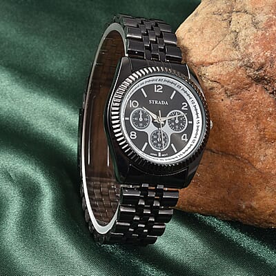 Strada Japanese Movement Watch with Black Silvertone Strap (34.80mm) (6.50-7.50 Inches)