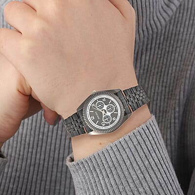 Strada Japanese Movement Watch with Black Silvertone Strap (34.80mm) (6.50-7.50 Inches)