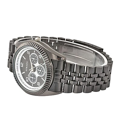 Strada Japanese Movement Watch with Black Silvertone Strap (34.80mm) (6.50-7.50 Inches)