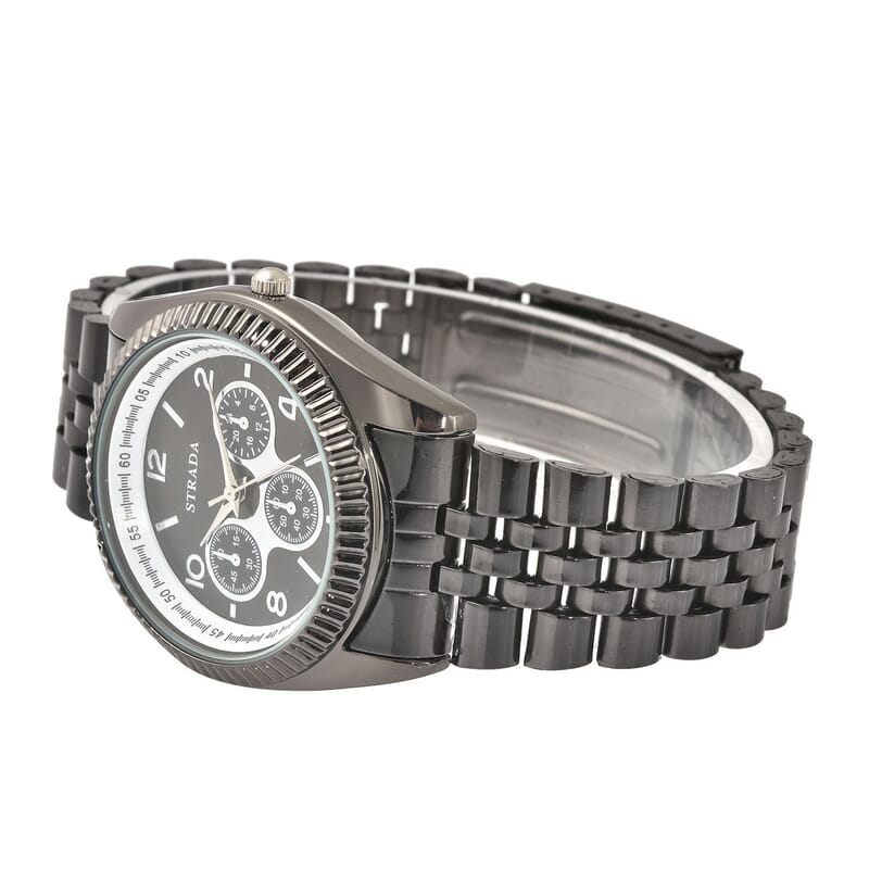 Strada Japanese Movement Watch with Black Silvertone Strap (34.80mm) (6.50-7.50 Inches)