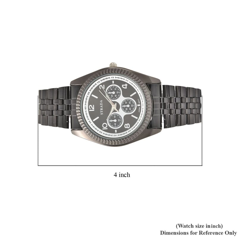 Strada Japanese Movement Watch with Black Silvertone Strap (34.80mm) (6.50-7.50 Inches)