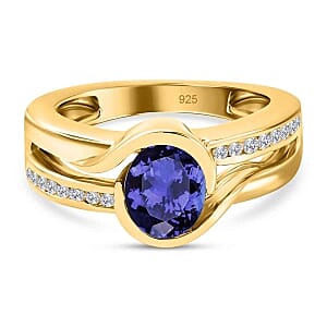 Tanzanite and White Zircon 1.30 ctw Ring in Vermeil Yellow Gold Over Sterling Silver (Size 5.5)