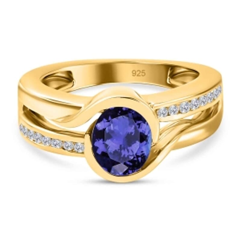 Tanzanite and White Zircon 1.30 ctw Ring in Vermeil Yellow Gold Over Sterling Silver (Size 10)