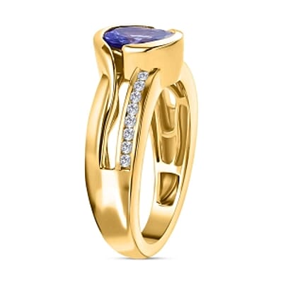 Tanzanite and White Zircon 1.30 ctw Ring in Vermeil Yellow Gold Over Sterling Silver (Size 10)