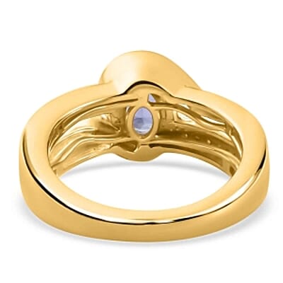 Tanzanite and White Zircon 1.30 ctw Ring in Vermeil Yellow Gold Over Sterling Silver (Size 10)